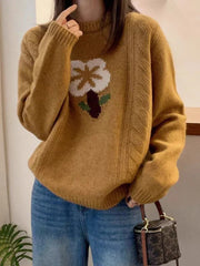 Floral Long Sleeve O Neck Sweater