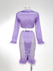 Long Sleeve Jacket and High Waist Skirt Set Outfit