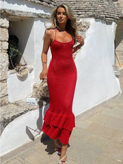 Crochet Maxi Dress with Ruffle Trim
