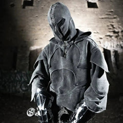 Dark Denim Patchwork Pullover Hoodie gray1 / M