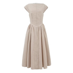 Short Sleeve Hollow Out Back Midi Dress