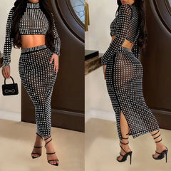 Rhinestone Strapless Top and Long Skirt Set