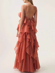 Halter 3D Flower Flounce Irregular Loose Maxi Dress