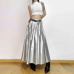 Tall Waist Folded Futuristic Skirt silver / S