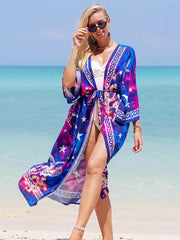 Printed Lace Up Bikini Cover Up color1 / One Size