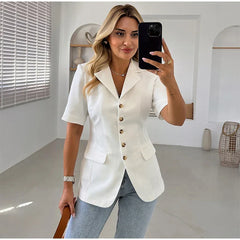 Turn-down Collar Short Sleeved Single Breasted Shirt