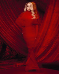 Red Bandage Turtle Neck Cross Design Long Dress