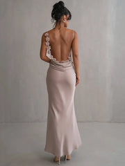 Floral Draped Open Back Spaghetti Strap Maxi Dress