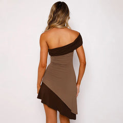 Women's Slant Collar Asymmetrical Short Dress