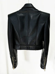 Women's Double Breasted Faux Leather Short Jacket