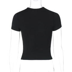 Black Pleated Bandage Cropped T-Shirt Y2K Streetwear