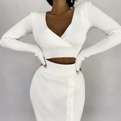 Knitted Top and Slit Midi Skirt Sets