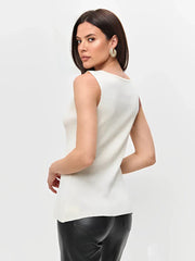 Metal Buckle Slit Knitted Vest  Slim Sleeveless Top