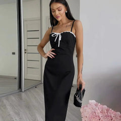 Open Back Lace Patchwork Black Maxi Dress