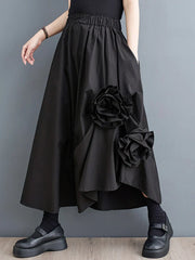 Vintage Floral Loose Midi Skirt Black / One Size