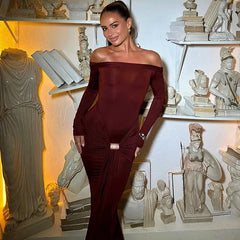 Off The Shoulder Pleated Full Sleeve Dress