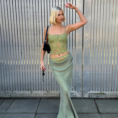 Women's Printed Spaghetti Strap Maxi Skirt Set