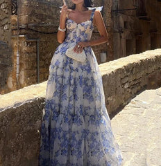 Lace-up Floral Sleeveless Swing Dress
