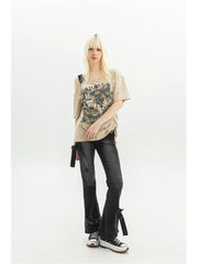 Dark Medieval Ribbon Flare Denim Trouser
