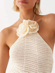 Knitted Crochet Slim Halter Beachwear Cover-Up Dress