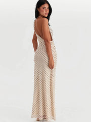 Polka Dot Backless Spaghetti Strap Party Maxi Dress