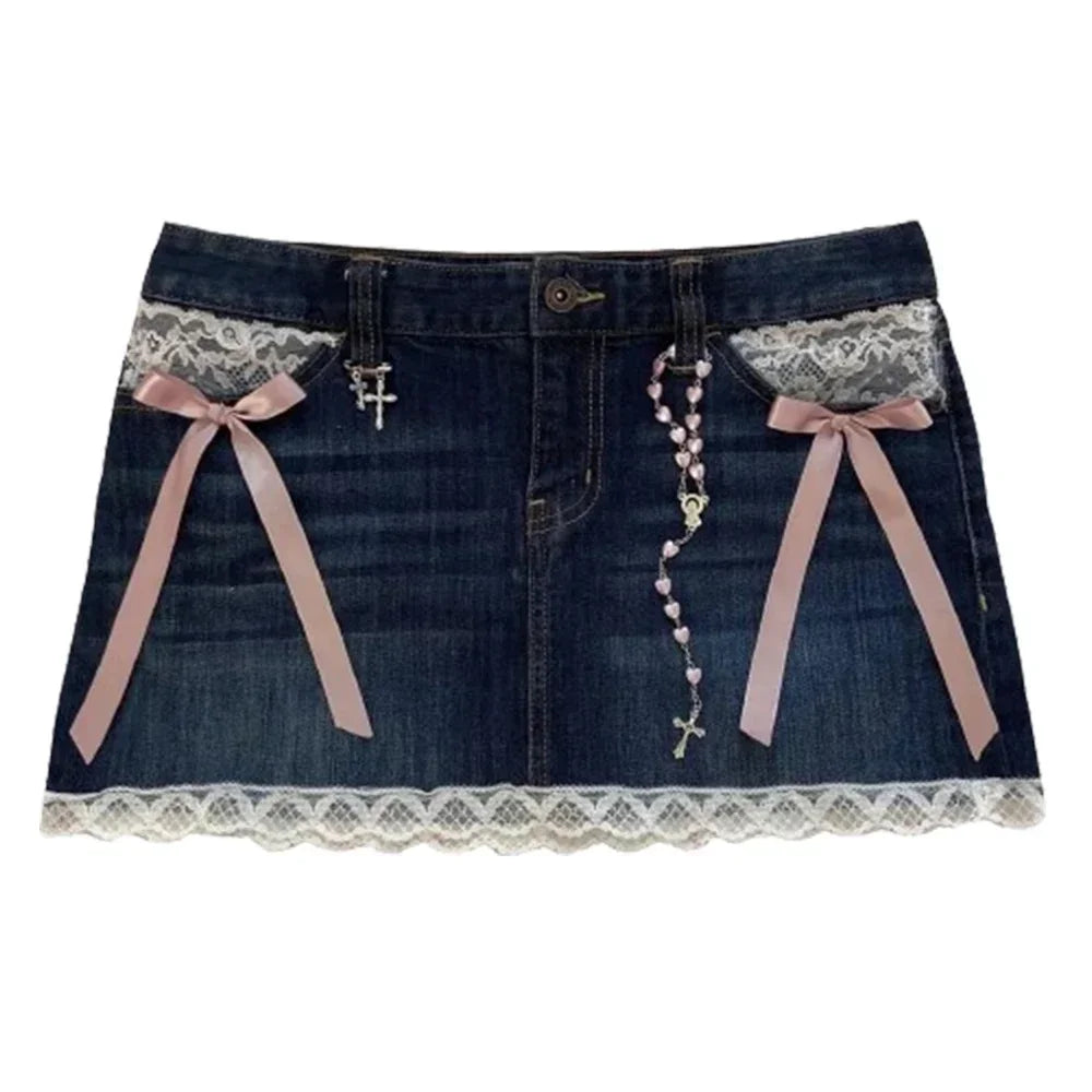 Sparkling Denim Vintage Black Skirt blue / S
