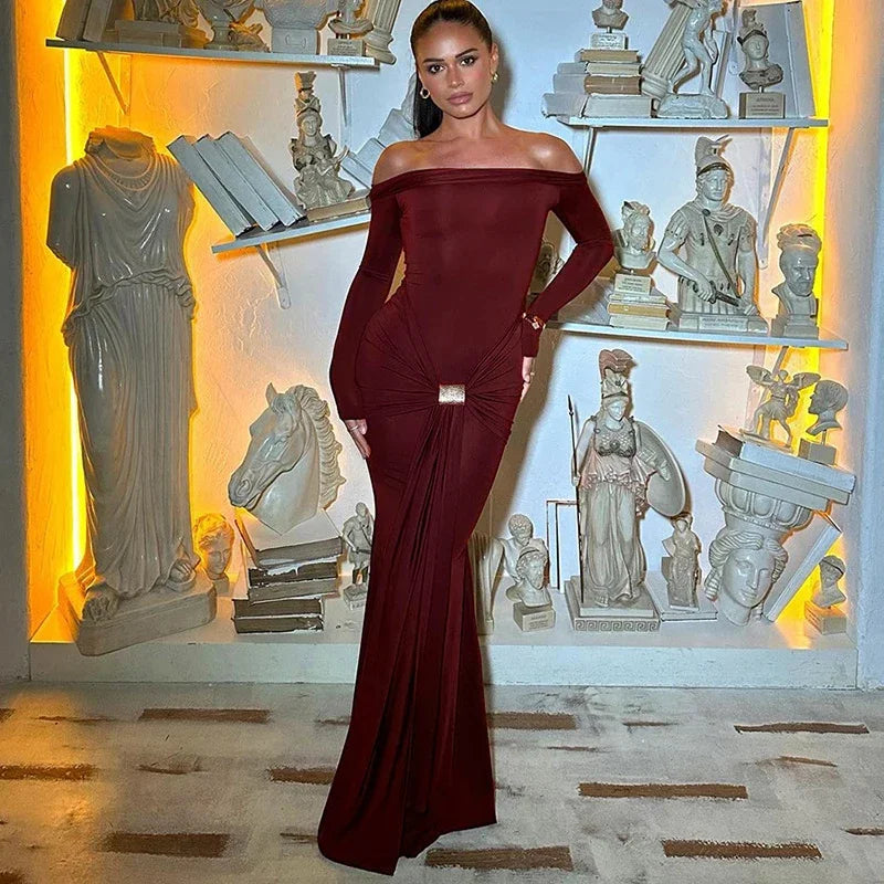 Off The Shoulder Pleated Full Sleeve Dress