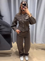 Denim Jacket and High Waist Trousers Set