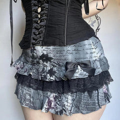 Letter Floral Print Ruffle Skirt