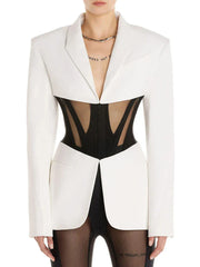 Perspective Gauze Patchwork Blazer Pencil Pant Suit