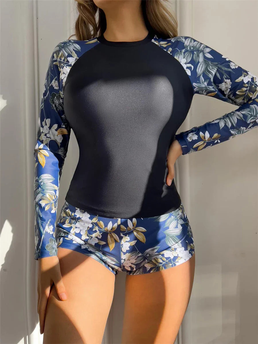 Tropical Print Rashguard Two Piece Set