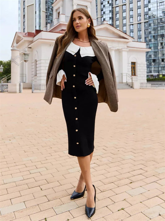 Patchwork Contrast Ribbed Midi Dress