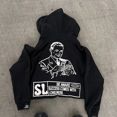 Dark Alphabet Graphic Pullover Hoodie black2 / S