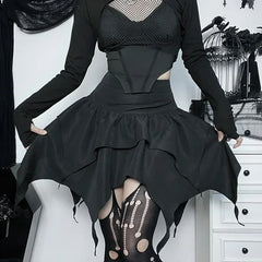 Solid Drawstring Ruched Mini Skirt black / XS