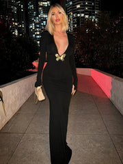 Black Fishtail Dress Dramatic Style with Butterfly