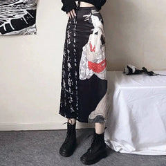 Checkered Patchwork Flounce Skirt Black / S