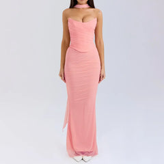 Mesh Corset And Midi Skirt Two Piece Set
