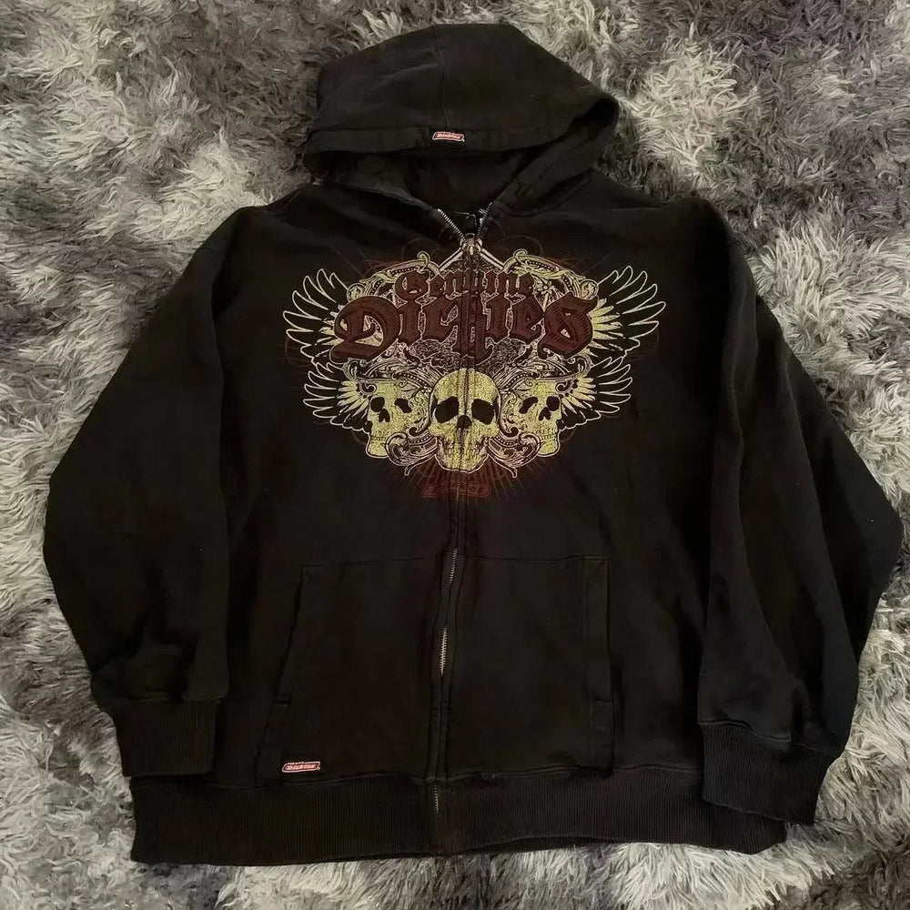 Dark Skull Print Oversized Hoodie black2 / S