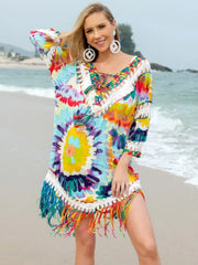 Tie Dye Tassel Beach Cover Up color / One Size