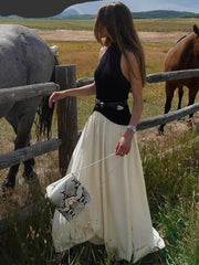 Contrast Patchwork Halter Backless Long Bodycon Dress