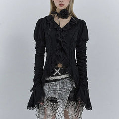 Dark Black Lace Flare Sleeve Shirt