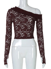 Summer Lace Hollow Out Off-Shoulder Cropped T-Shirt