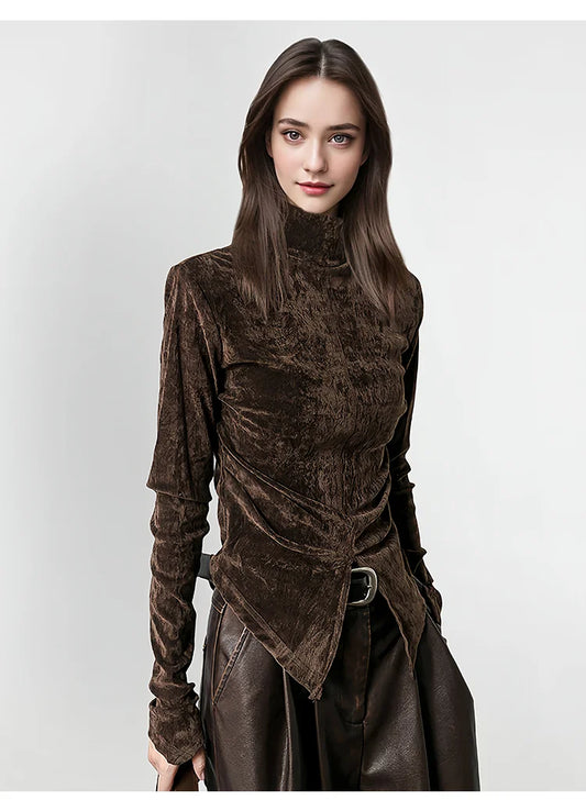 Front Side-slit Solid Color Soft Long Sleeve Top