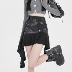 Unpredictable Synthetic Leather Frill Skirt Khaki / S