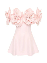 Women's Slash Neck 3D Flower Mini Dress