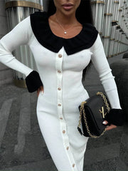 Patchwork Contrast Ribbed Midi Dress