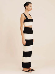 Striped Knitted Crop Top and Midi Skirt Suit
