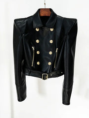 Women's Double Breasted Faux Leather Short Jacket