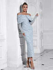 Sky Blue Mesh Sleeve Floral Dress