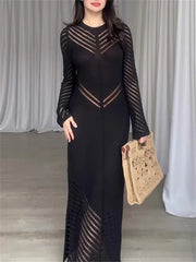 Sleeveless Patchwork Knit Maxi Dresses